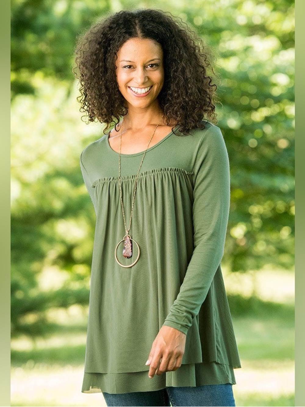 Matilda Jane Green Babydoll Layered Flowy Long Sleeve Blouse
